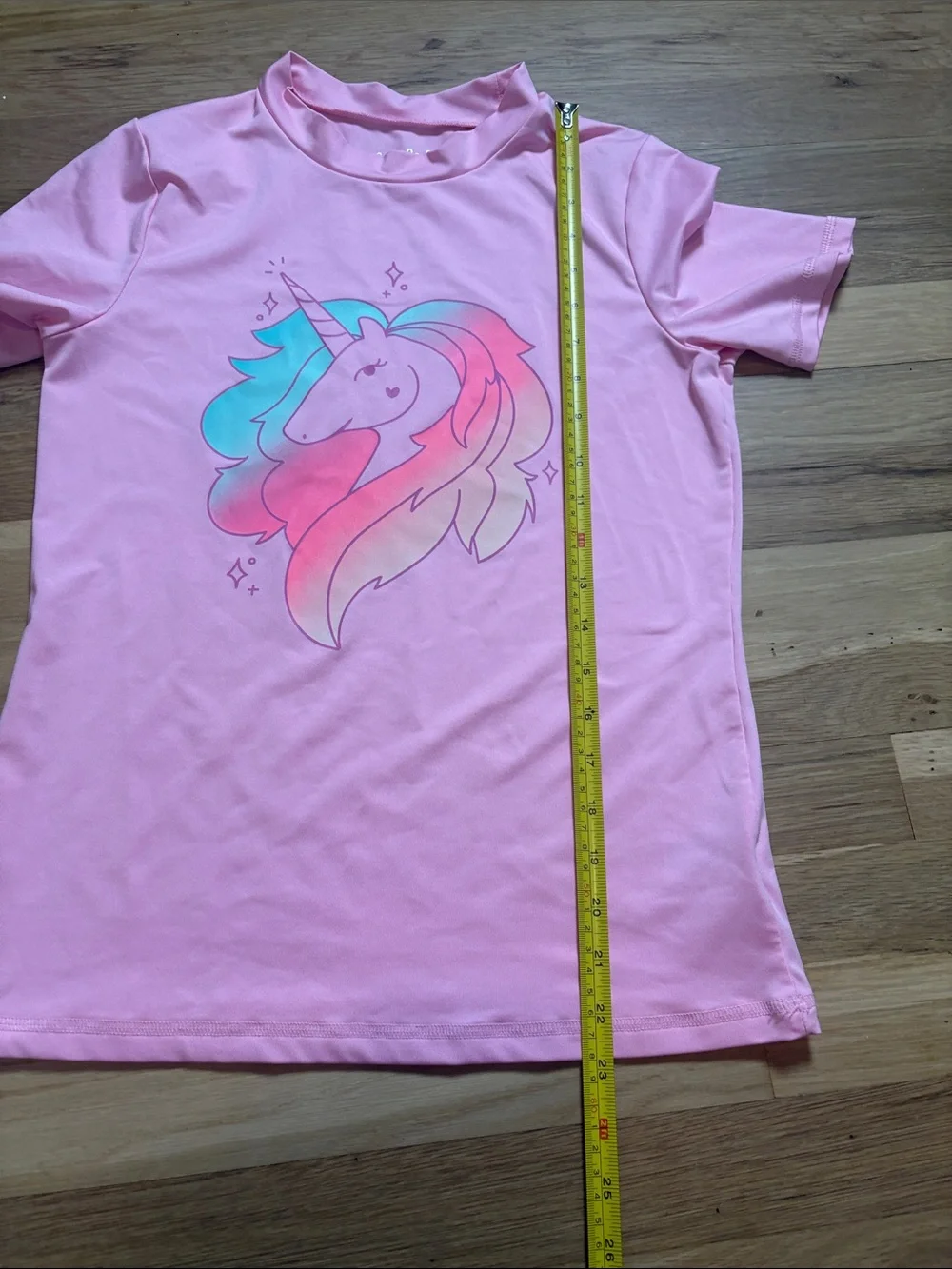 Cat & Jack Pink Unicorn Rashguard with Teal and Pastel Rainbow Mane